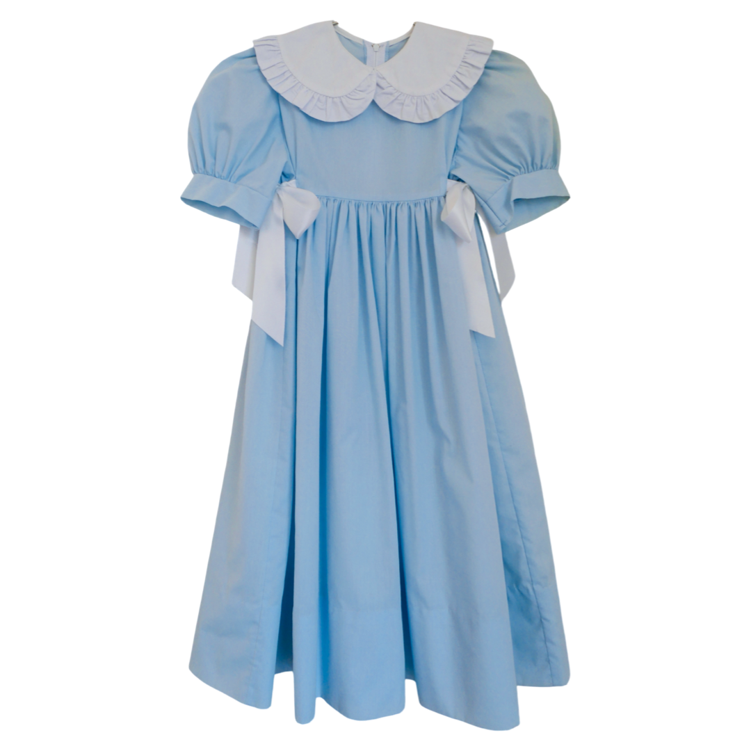 size 6 white bows on blue dress – Broken Telephone