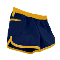 many sizes x navy blue with sunflower yellow trim shorts