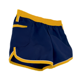 many sizes x navy blue with sunflower yellow trim shorts